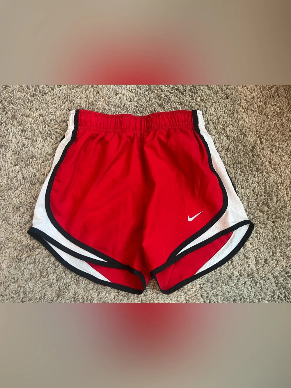 Nike Red Athletic Dri-FIT Training Shorts with White Trim - Picture 1 of 2